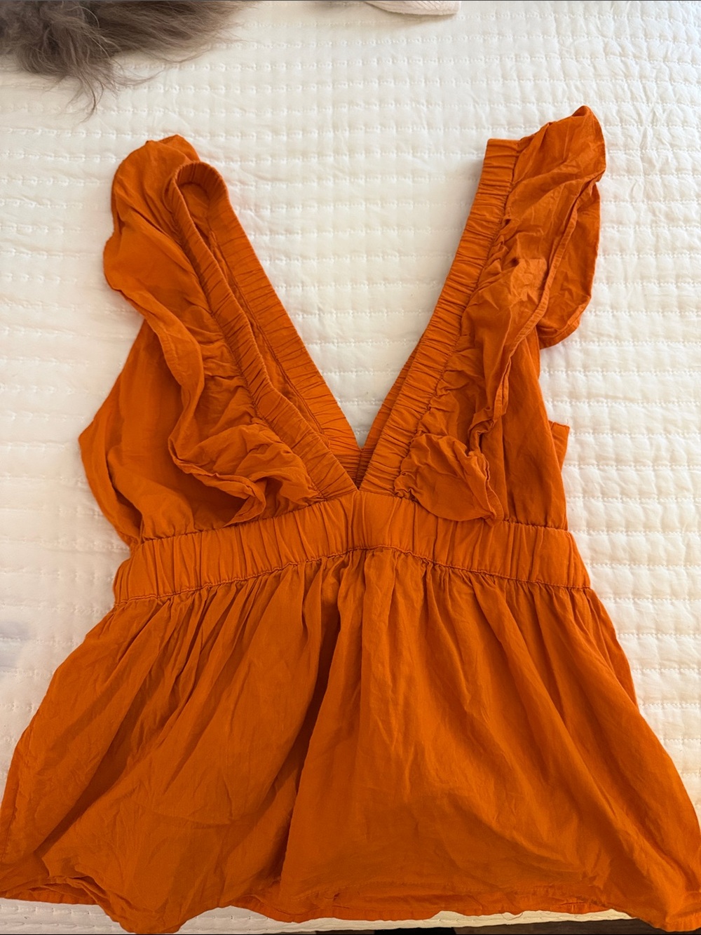 Madison Mathews Women’s Double V-Neck Ruffle Top Burnt Orange